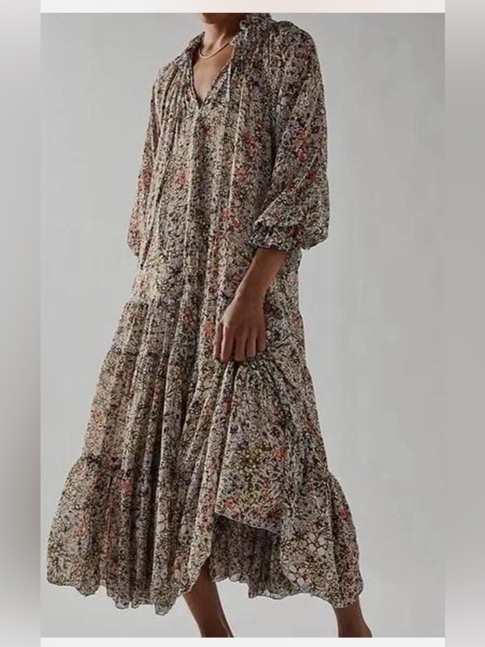 Free People Feeling Groovy Beige Floral Tiered Maxi Dress Size L